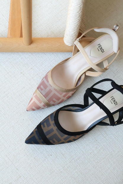 Fendi Mesh Pointed-Toe Slingback Shoes