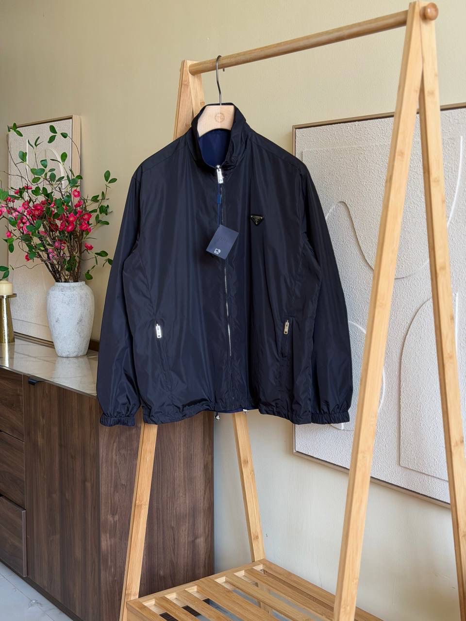 Prada triangle-logo zip-up jacket