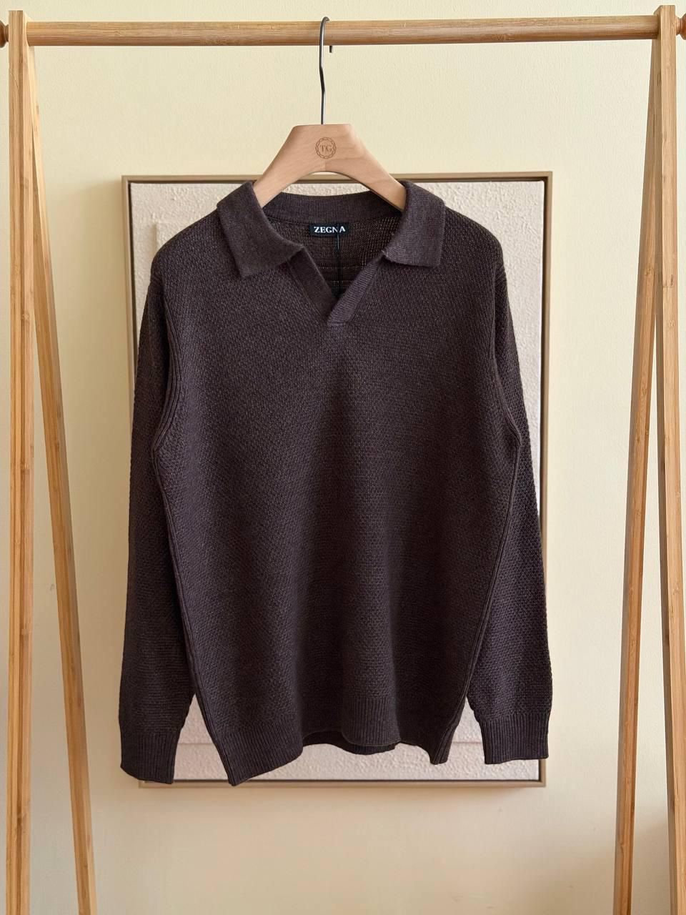Zegna Textured Knit Polo Sweater