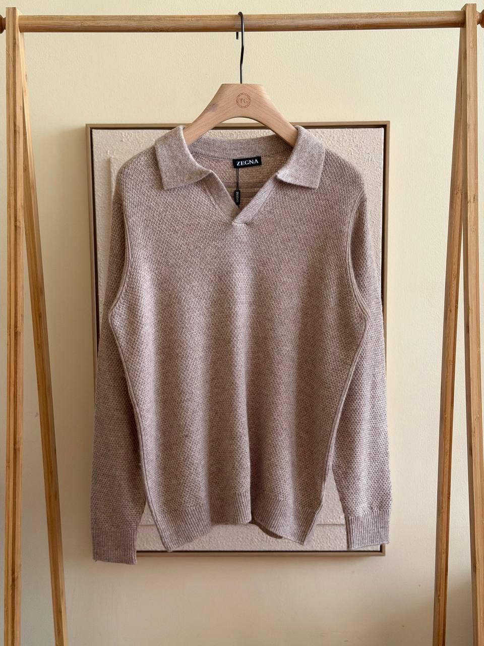 Zegna Textured Knit Polo Sweater