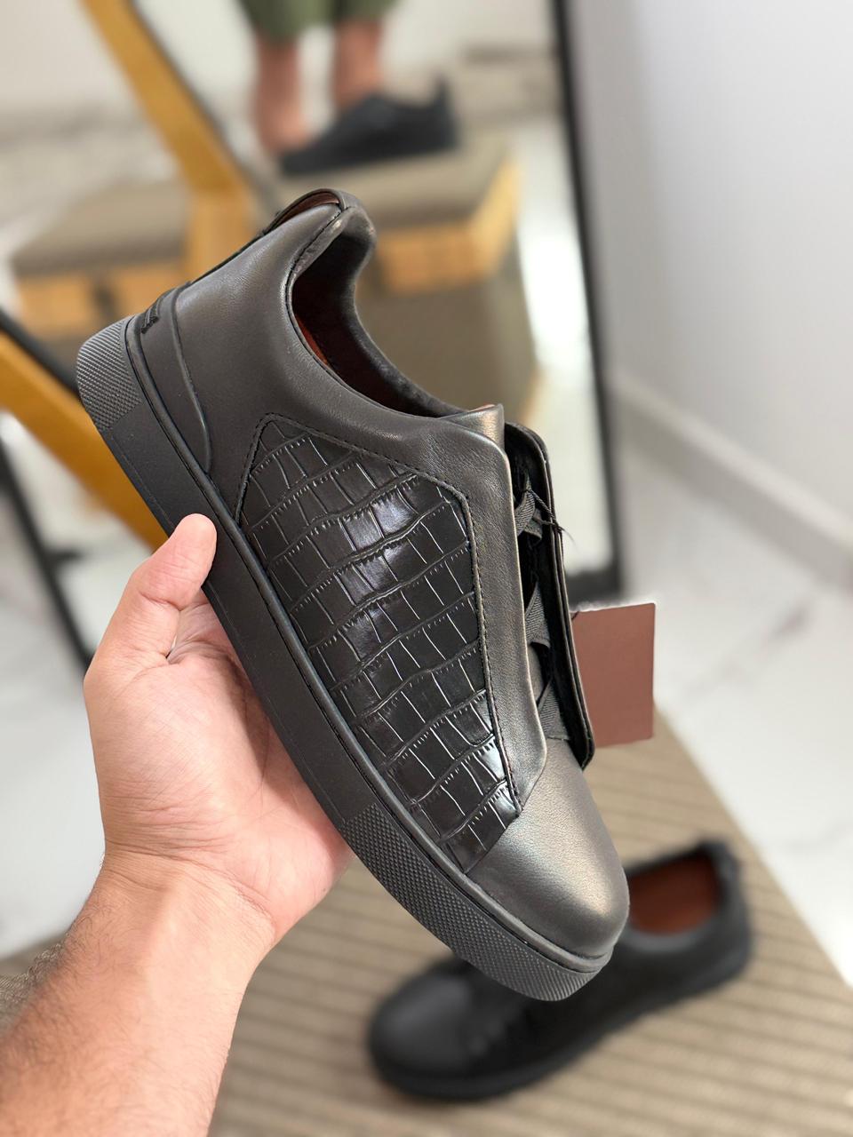 Zegna Crocodile-Panel Triple Stitch Sneakers