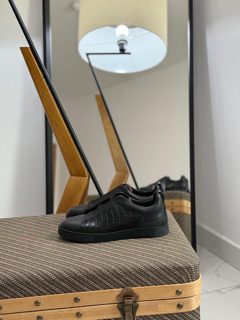 Zegna Crocodile-Panel Triple Stitch Sneakers