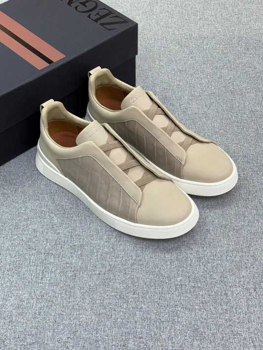 Zegna Crocodile-Panel Triple Stitch Sneakers