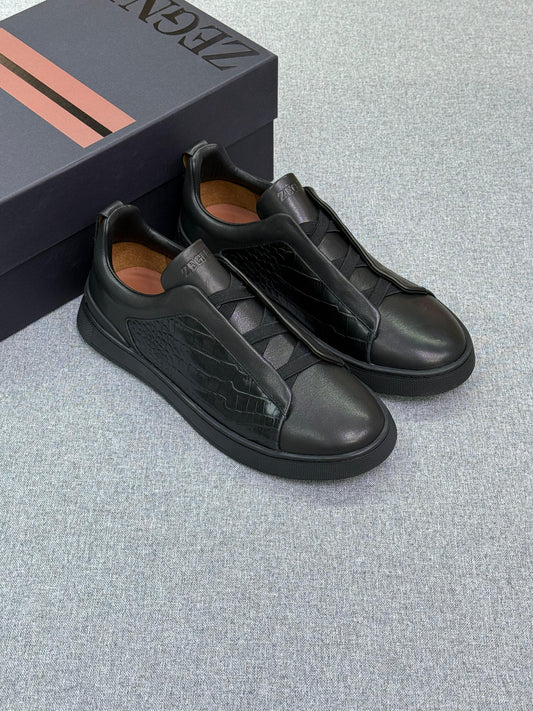 Zegna Crocodile-Panel Triple Stitch Sneakers