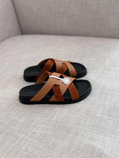 Hermes Kazimir Cross Strap Slide Sandals