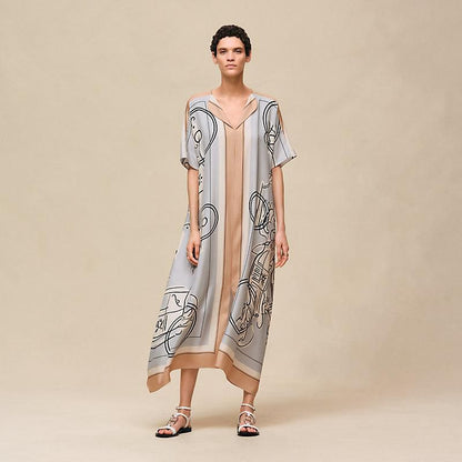 Hermes Women Artistic Print Long Dress – Elegant Maxi Style