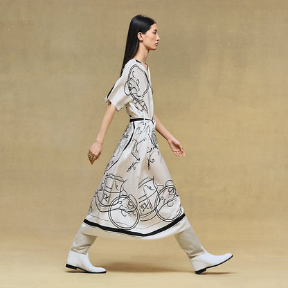 Hermes Women Artistic Print Long Dress – Elegant Maxi Style