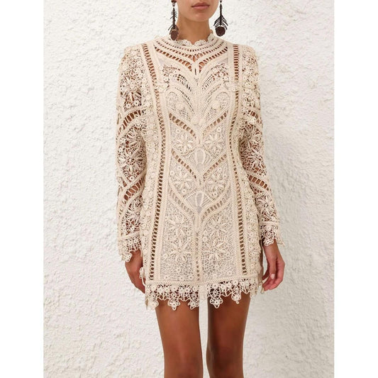Zimmermann Women Intricate Lace Long Sleeve Short Dress
