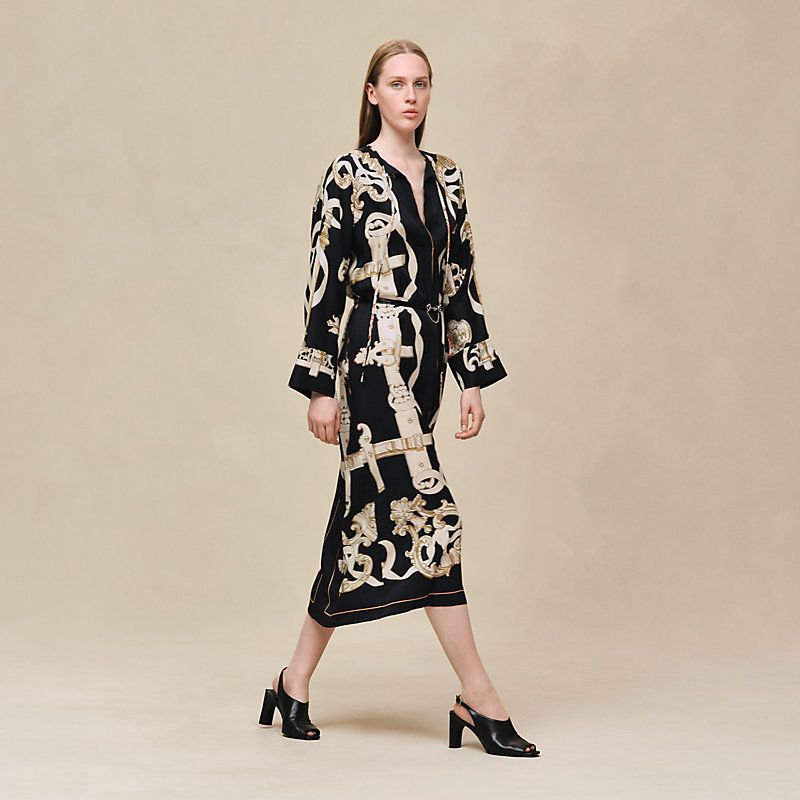 Hermes Women Chain Print Long Dress – Elegant Designer Maxi