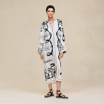 Hermes Women Chain Print Long Dress – Elegant Designer Maxi