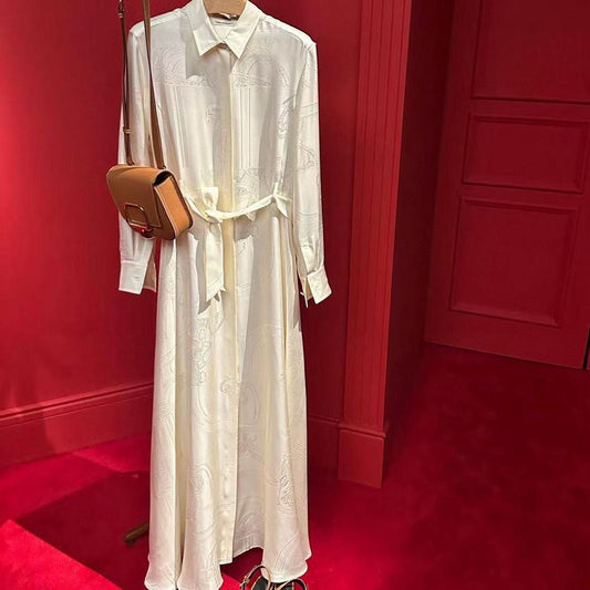 Hermes Belted Silk Shirt Long Dress