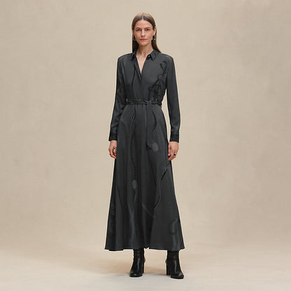 Hermes Elegant Silk Belted Long Dress