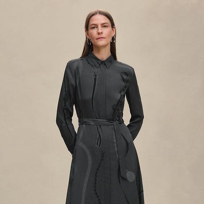 Hermes Elegant Silk Belted Long Dress