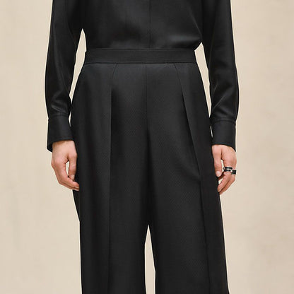 Hermes Elegant Silk Blouse & Wide-Leg Pants Set