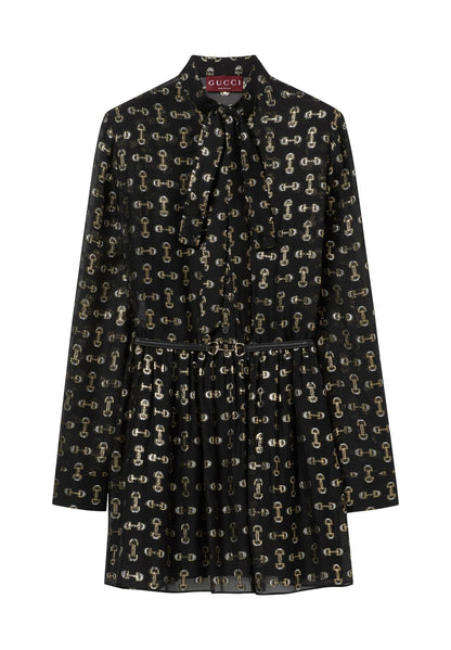 Gucci Elegant Bow Collar Belted Dress