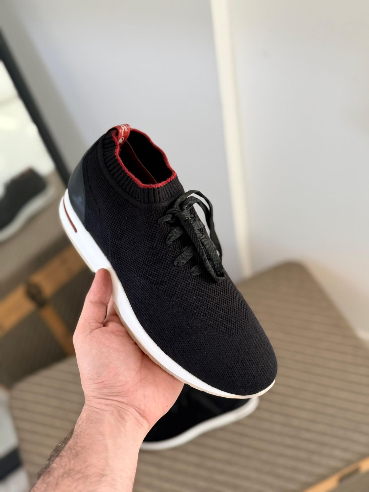 Loro Piana Summer Walk Men’s Knit Lace-Up Sneakers