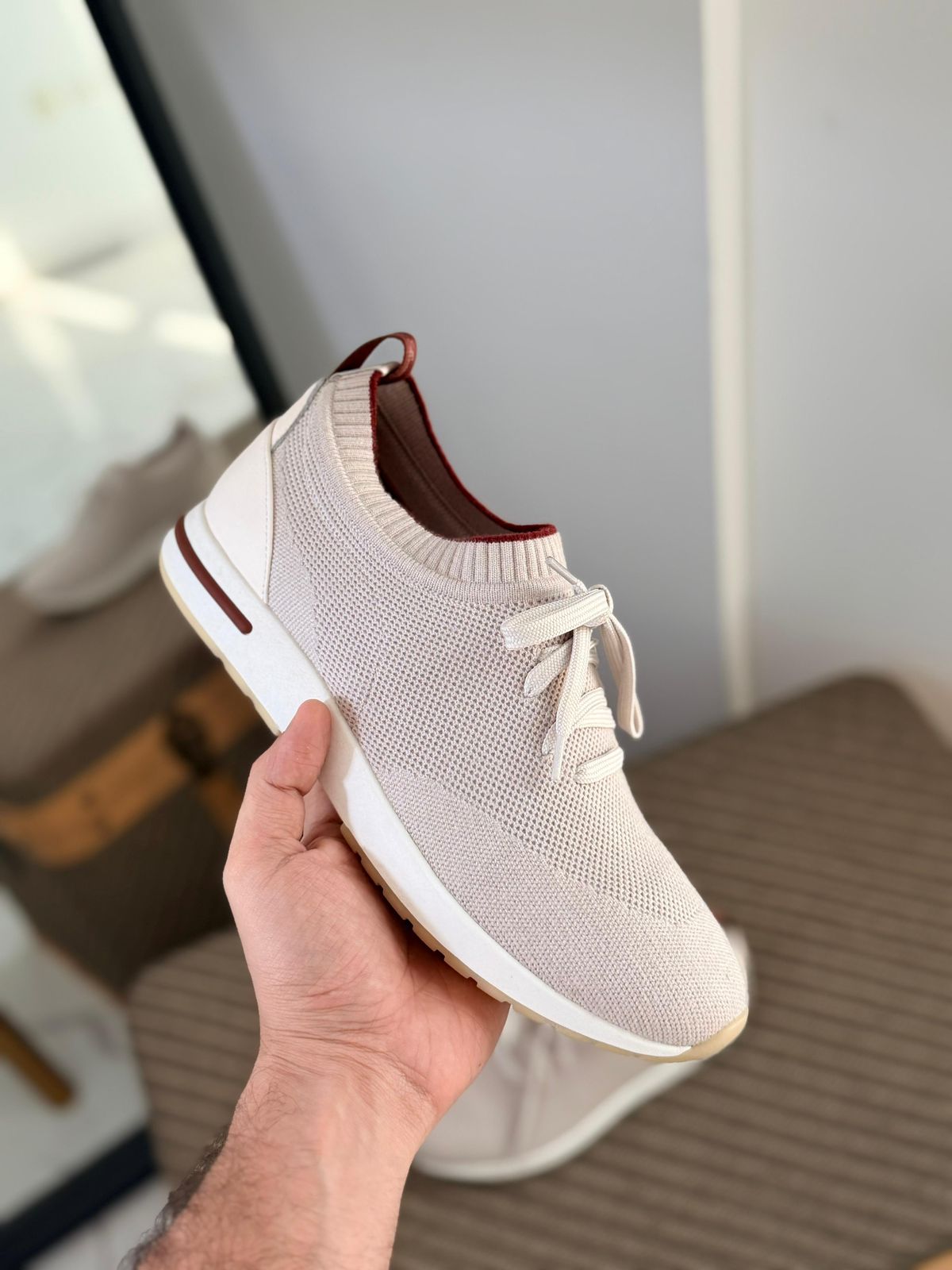 Loro Piana Summer Walk Men’s Knit Lace-Up Sneakers