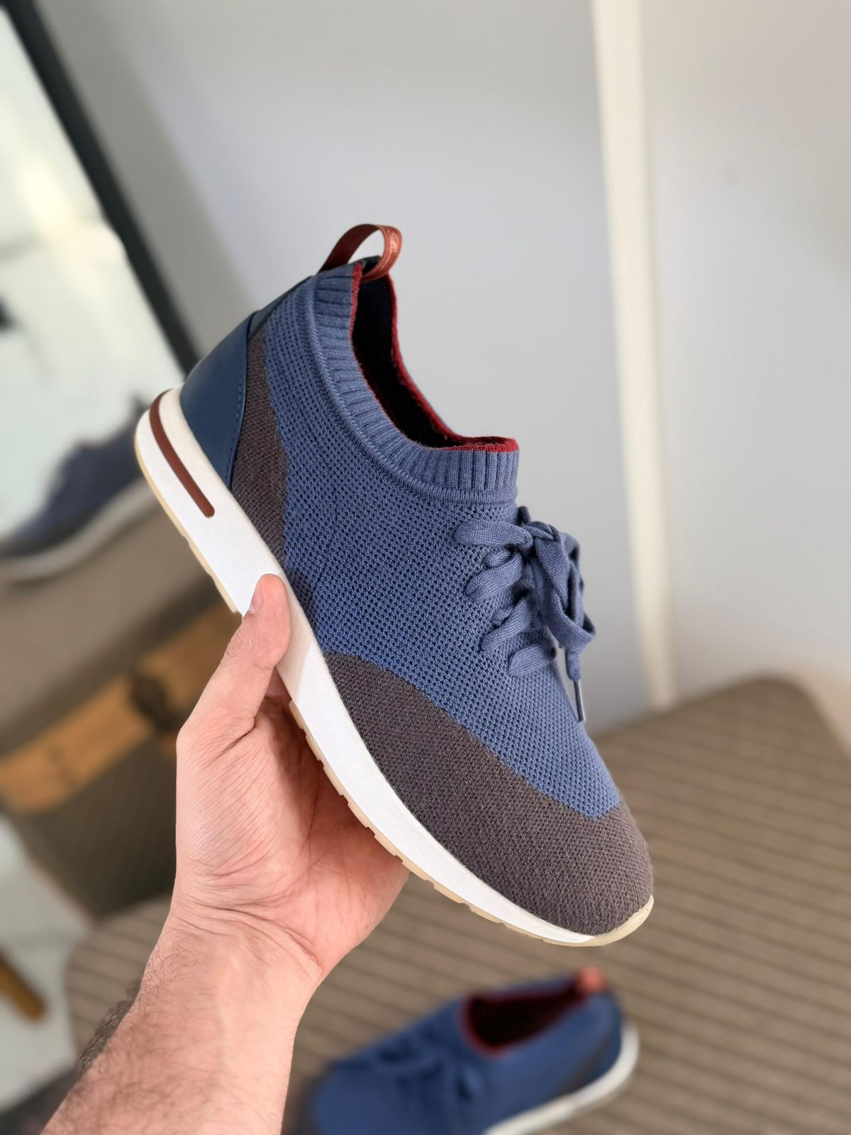 Loro Piana Summer Walk Men’s Knit Lace-Up Sneakers