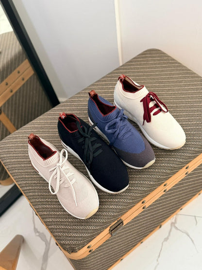 Loro Piana Summer Walk Men’s Knit Lace-Up Sneakers