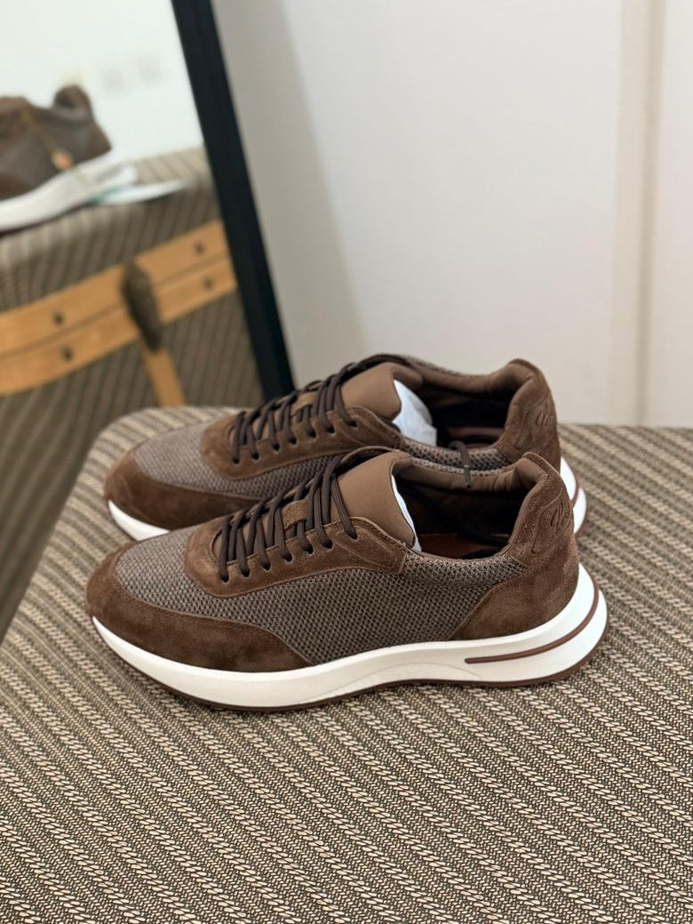 Loro Piana Men’s Knit Suede Luxury Casual Sneakers