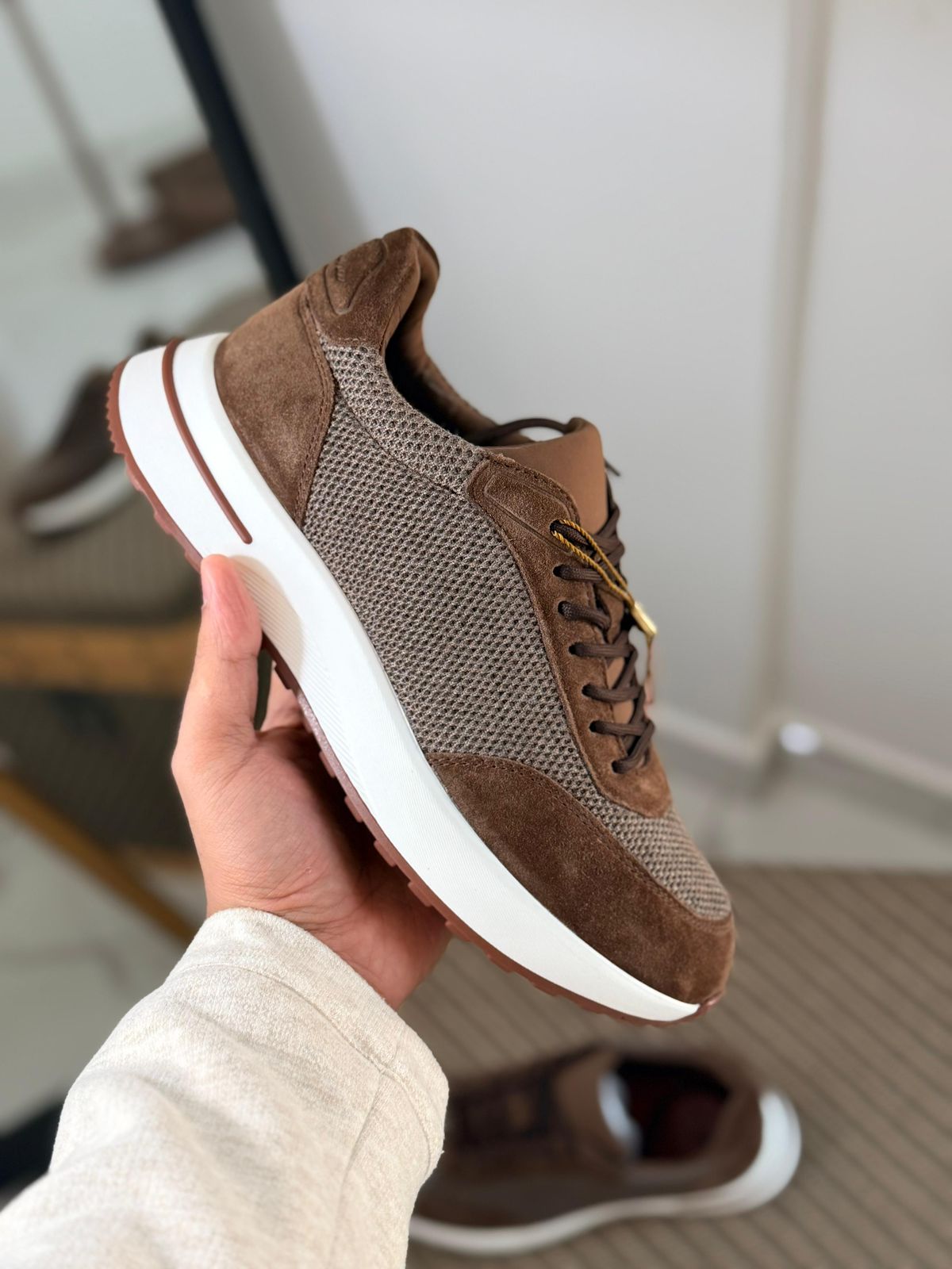 Loro Piana Men’s Knit Suede Luxury Casual Sneakers