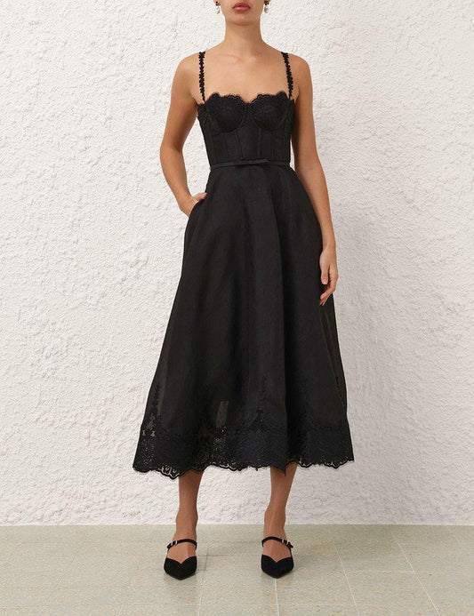 Zimmermann Lace Trim Corset Bodice Midi Dress