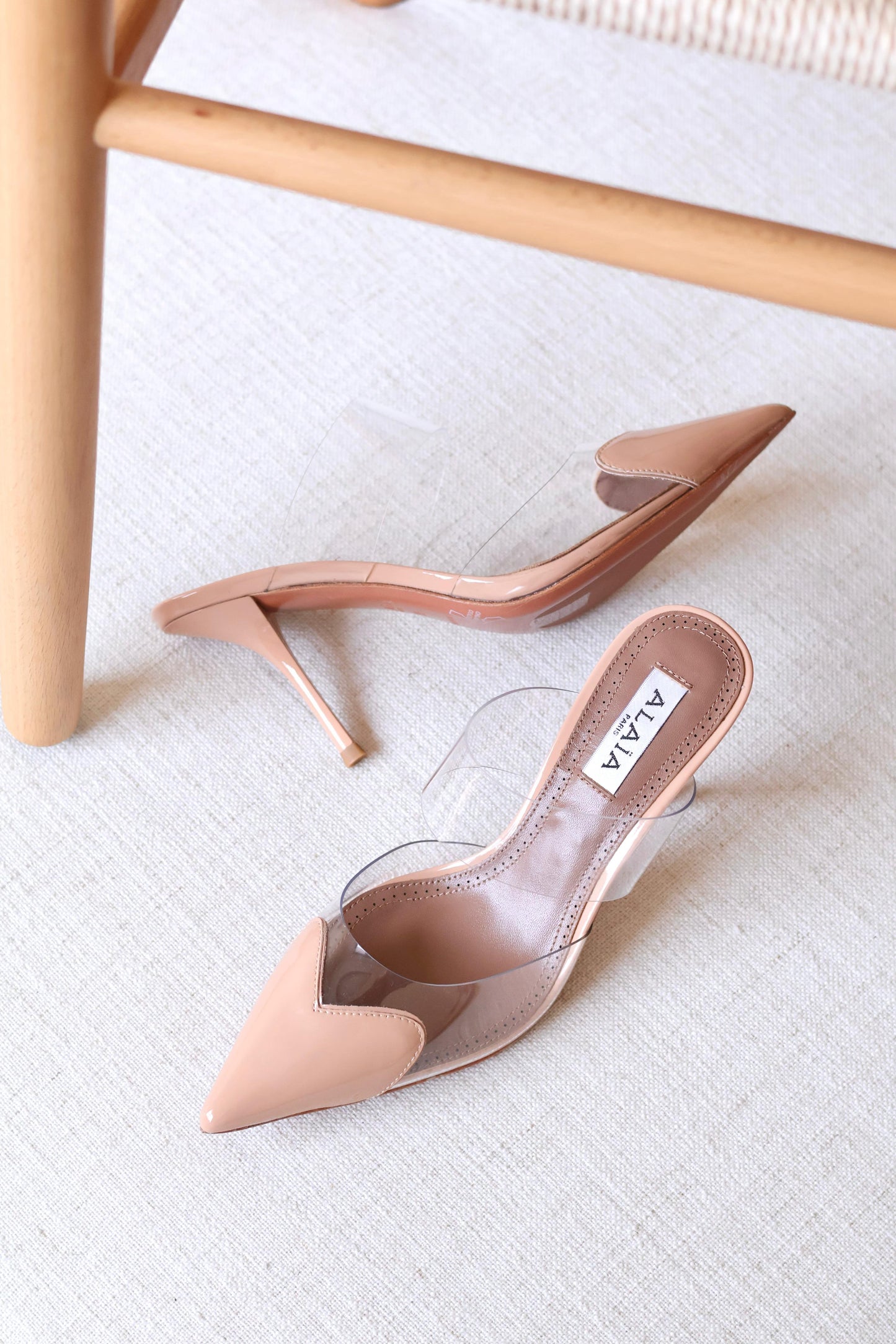 Alaia Transparent Strap Pointed Toe Stiletto Mule Pumps