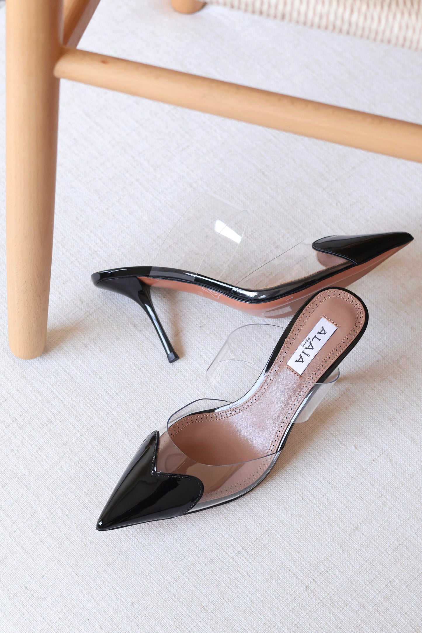Alaia Transparent Strap Pointed Toe Stiletto Mule Pumps