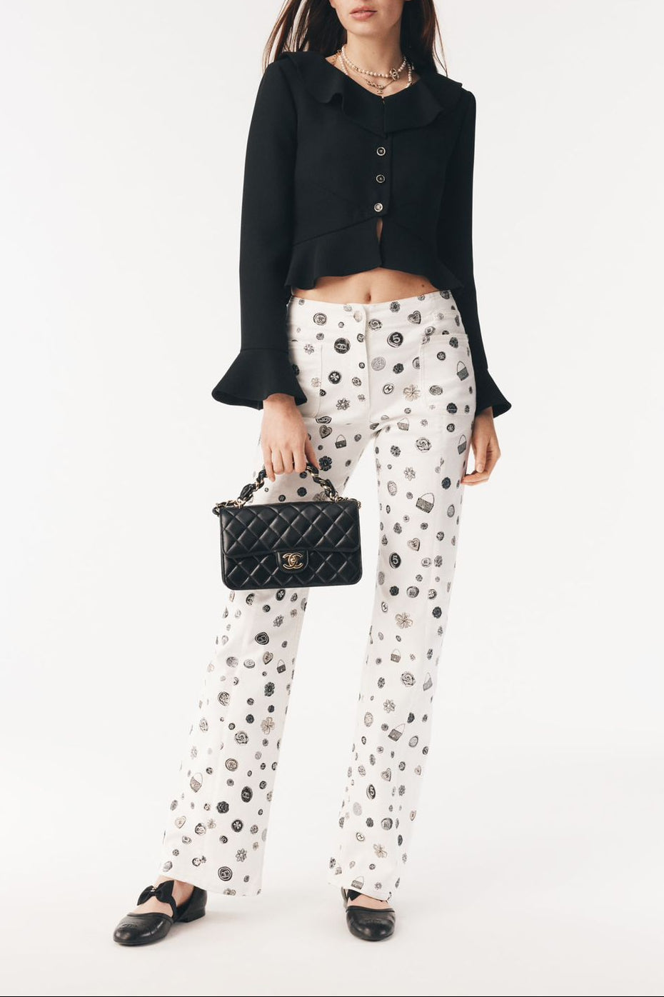 Chanel Icon Print Straight Leg Jeans