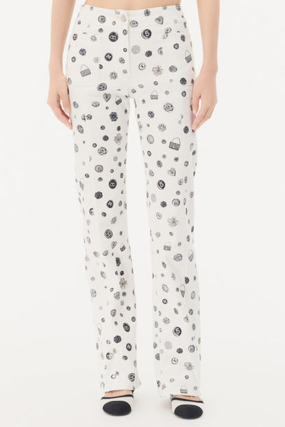 Chanel Icon Print Straight Leg Jeans