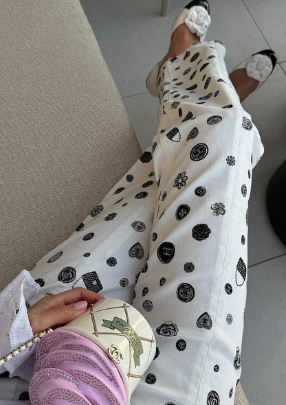 Chanel Icon Print Straight Leg Jeans