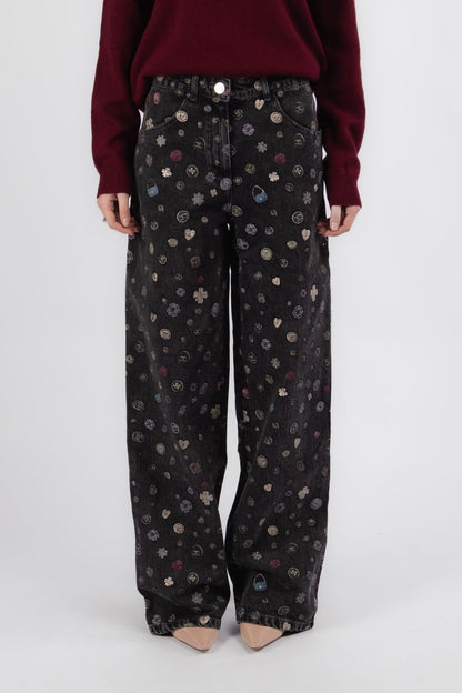 Chanel Icon Print Straight Leg Jeans