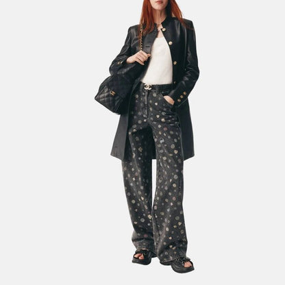 Chanel Icon Print Straight Leg Jeans