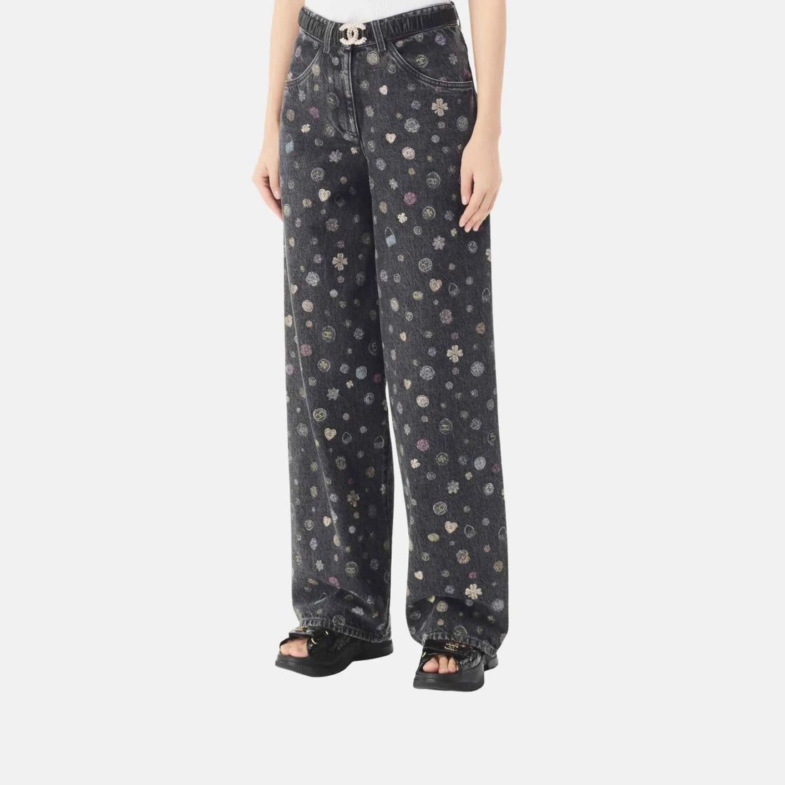 Chanel Icon Print Straight Leg Jeans