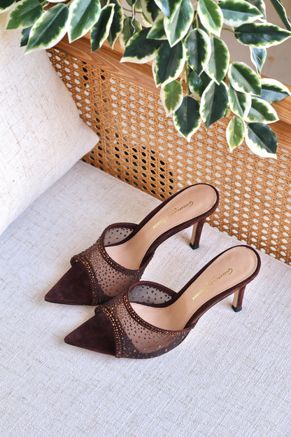 Gianvito Rossi Crystal Mesh Pointed Toe Mule Heels