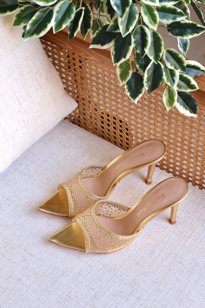 Gianvito Rossi Crystal Mesh Pointed Toe Mule Heels