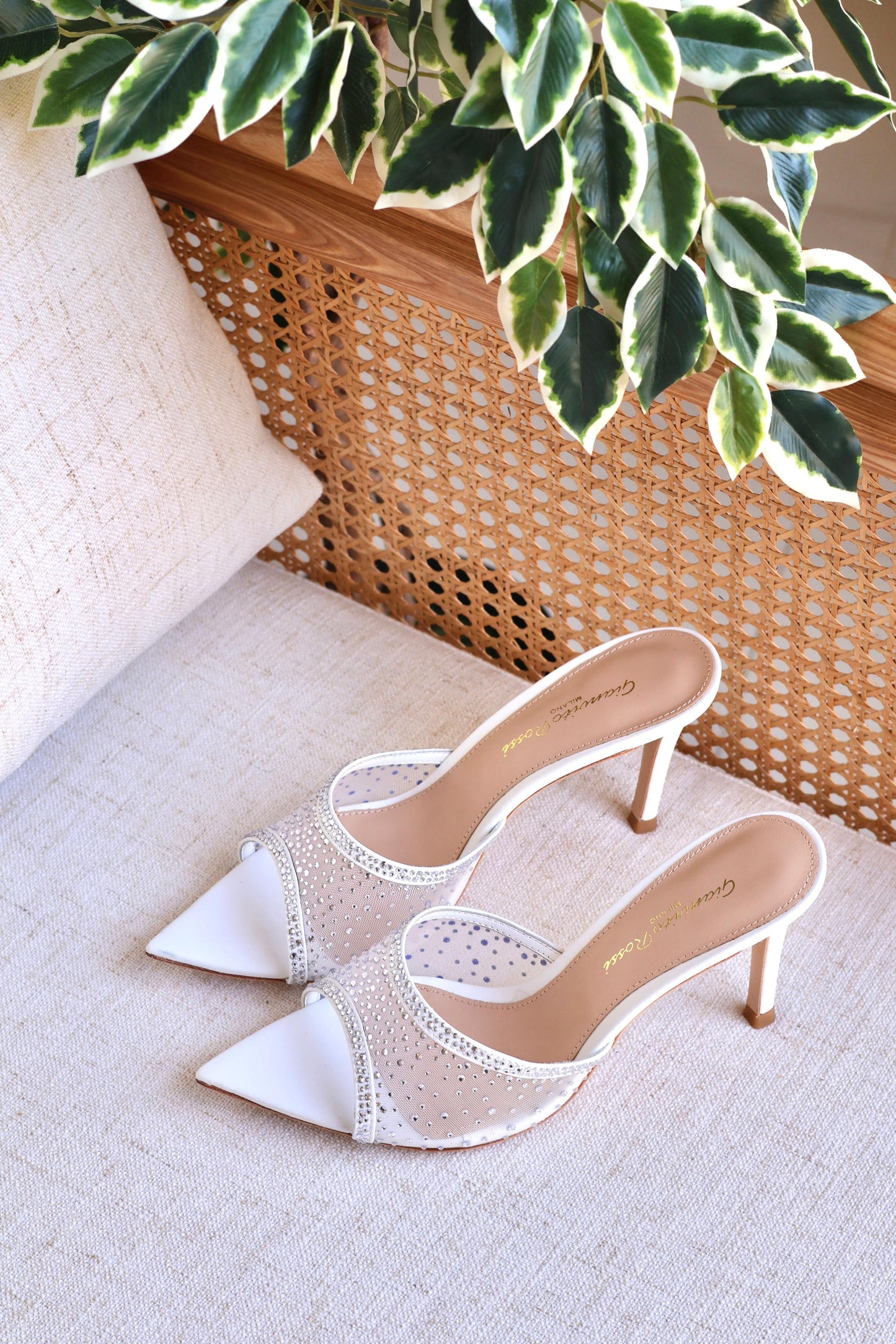 Gianvito Rossi Crystal Mesh Pointed Toe Mule Heels