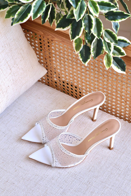 Gianvito Rossi Crystal Mesh Pointed Toe Mule Heels