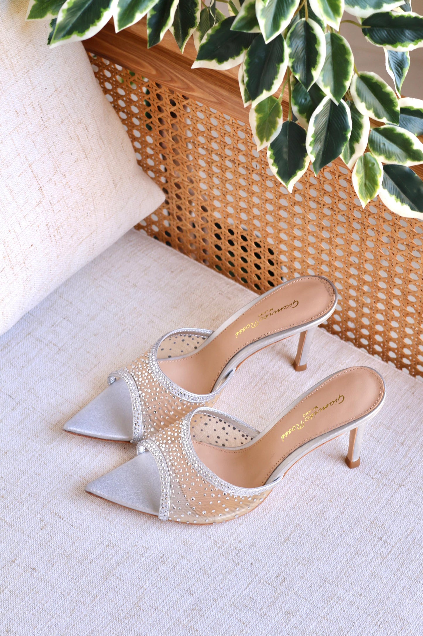 Gianvito Rossi Crystal Mesh Pointed Toe Mule Heels