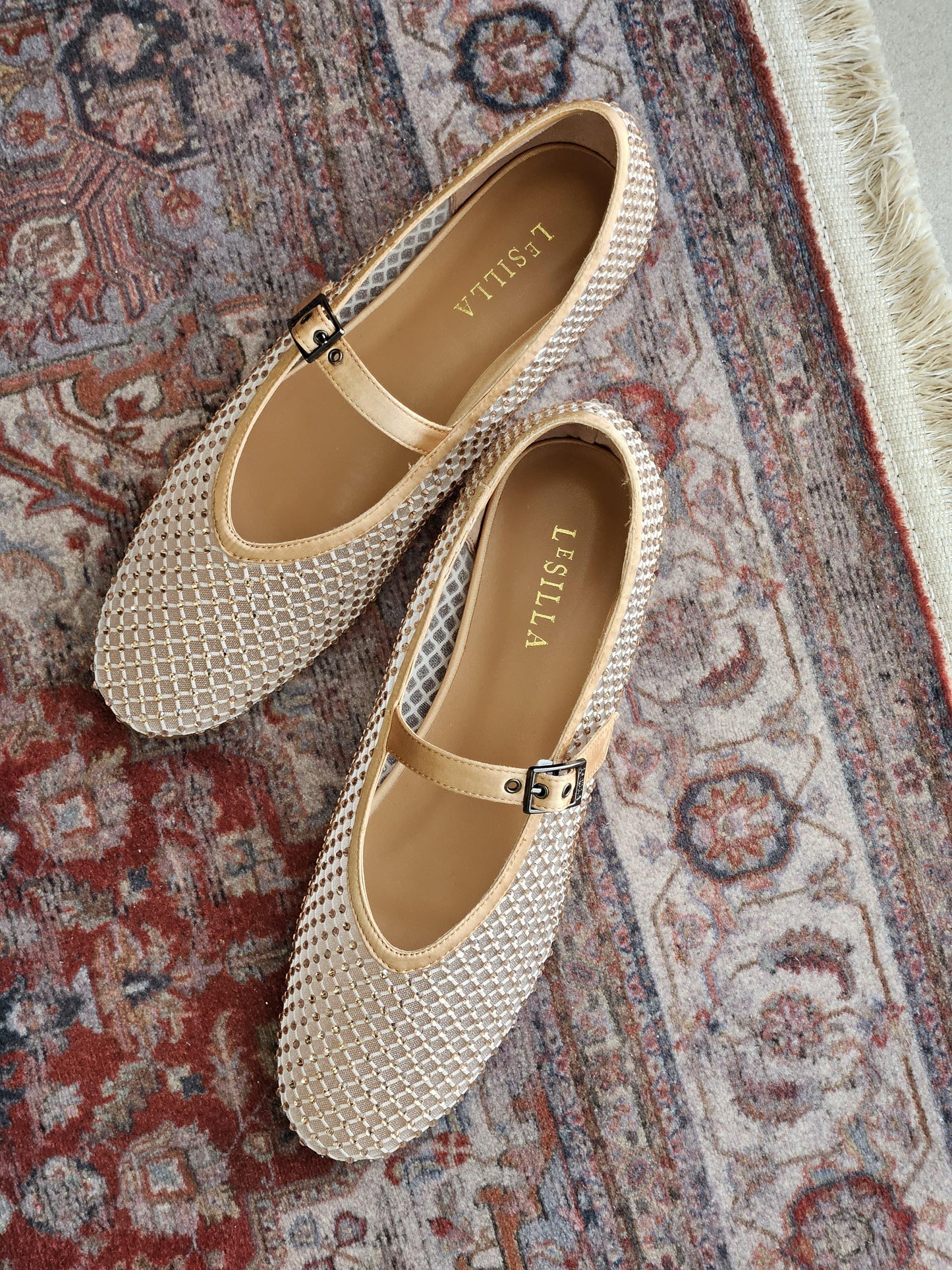 Le Silla Pewter Fishnet Ballerinas