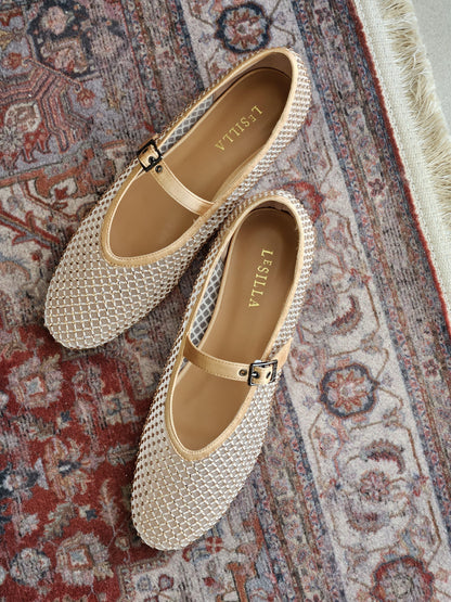 Le Silla Pewter Fishnet Ballerinas