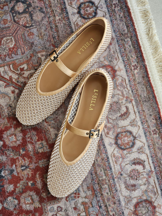 Le Silla Pewter Fishnet Ballerinas