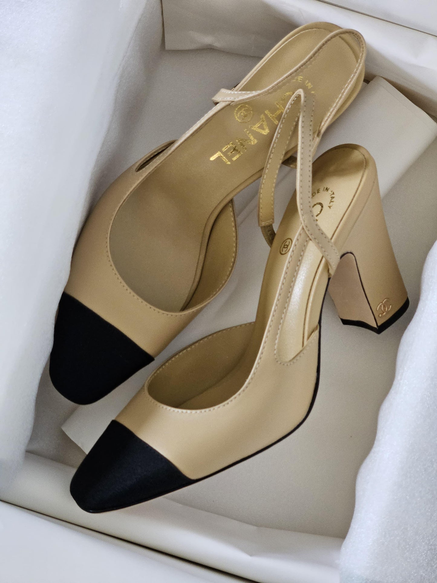CHANEL Slingback Heels In Goatskin And Grosgrain