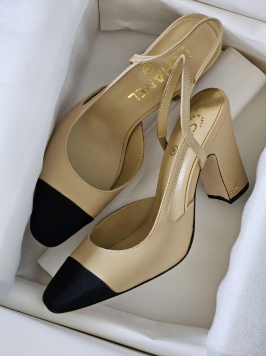 CHANEL Slingback Heels In Goatskin And Grosgrain