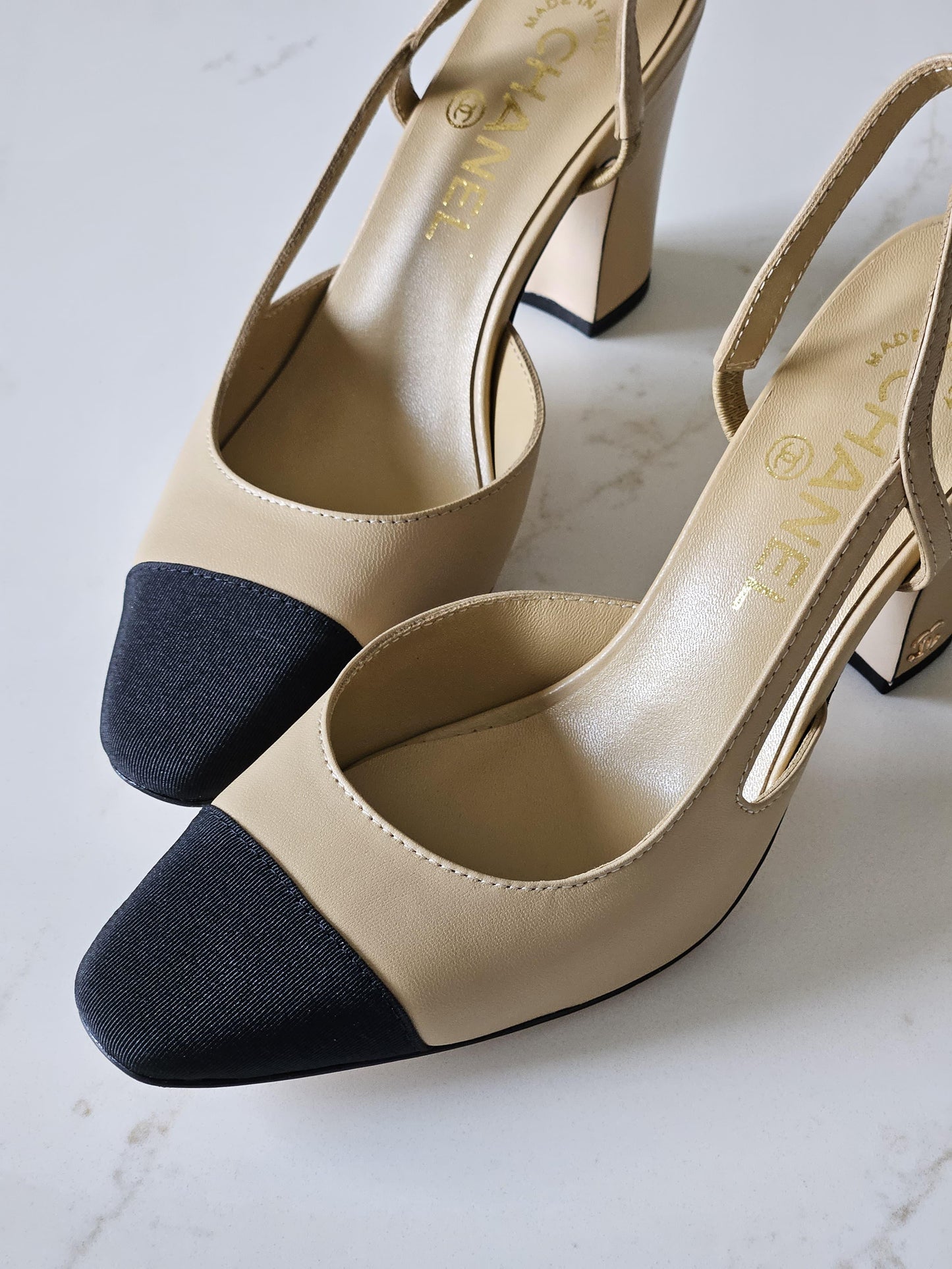 CHANEL Slingback Heels In Goatskin And Grosgrain