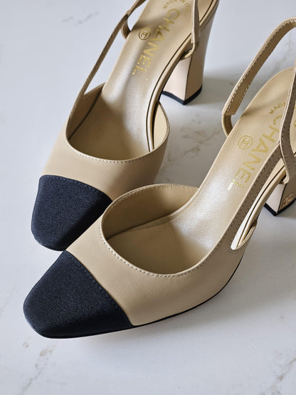 CHANEL Slingback Heels In Goatskin And Grosgrain