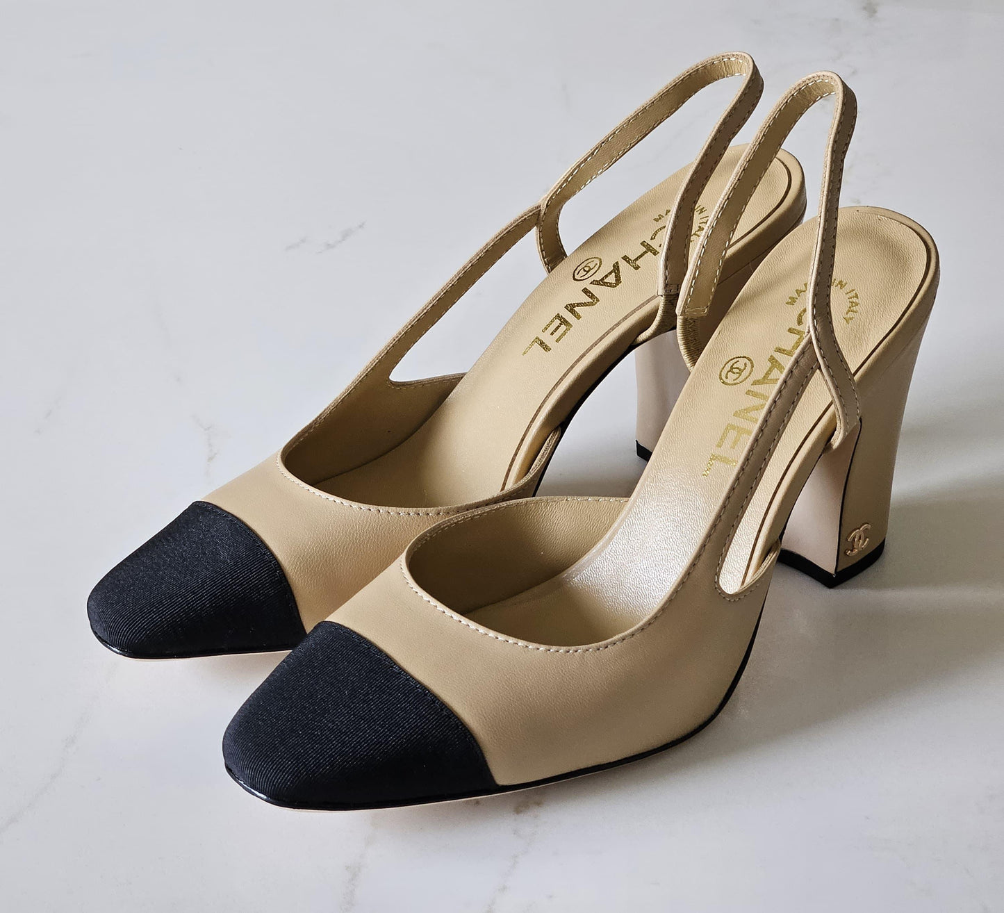 CHANEL Slingback Heels In Goatskin And Grosgrain