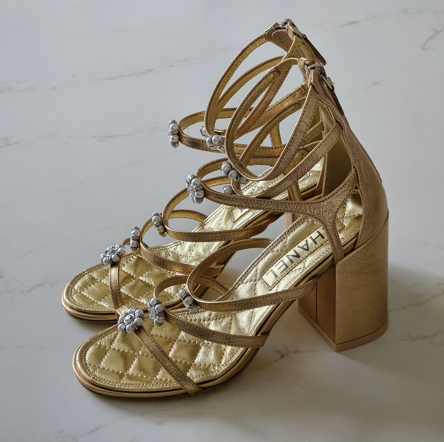 CHANEL Heel Sandals in Laminated Lambskin