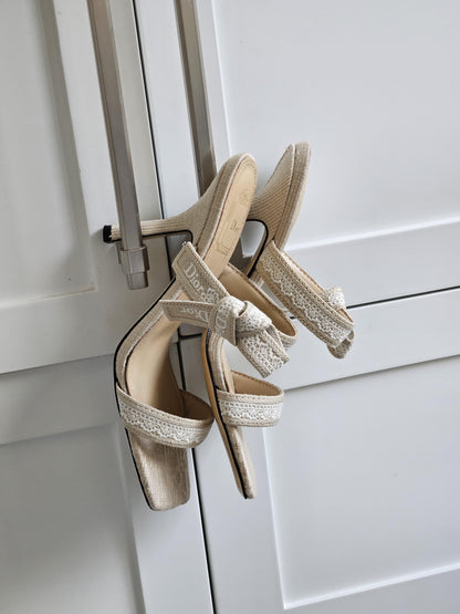Dior Embroidered Bow Strap Heeled Sandals