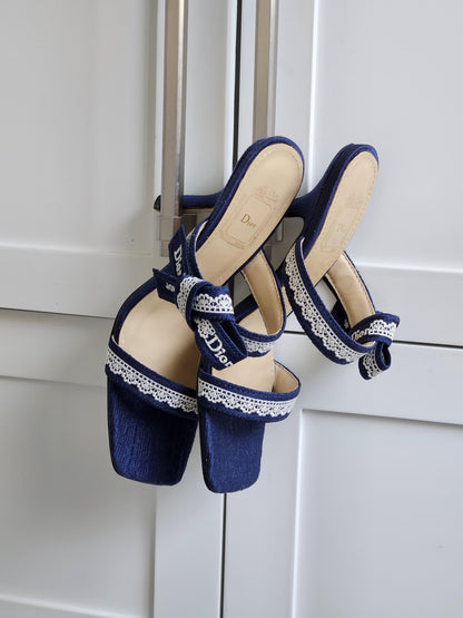 Dior Embroidered Bow Strap Heeled Sandals